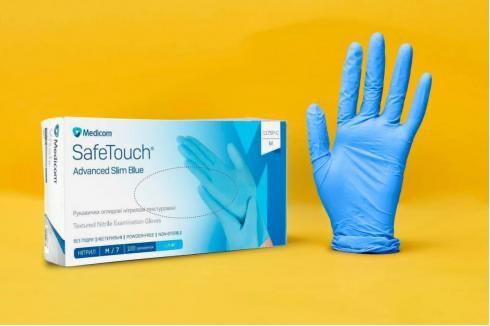 Перчатки Нитриловые Medicom SafeTouch Advanced Slim Blue Без Пудры Голубые 3 г / Ящик