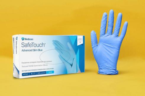 Перчатки Нитриловые Голубые Medicom SafeTouch Advanced Slim Blue Без Пудры 3.5 г / Ящик XS